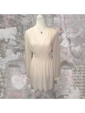 Aritzia Wilfred White Chiffon Babydoll Mini Dress Long Sleeve